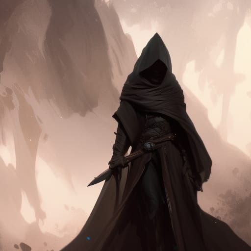 Mysterious Rogue in Black Cloak: Digital Art Portrait