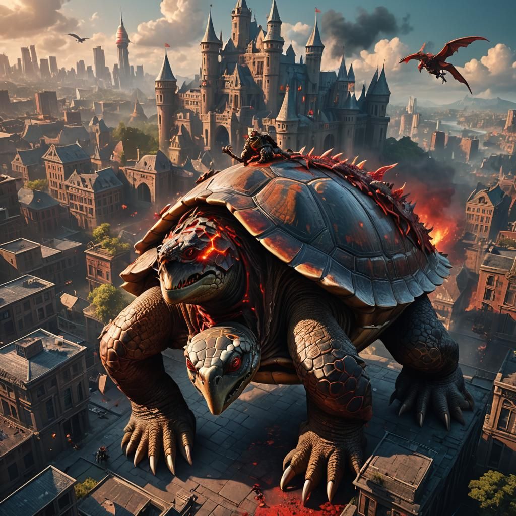 Giant Turtle and Dragon Fantasy Concept Art