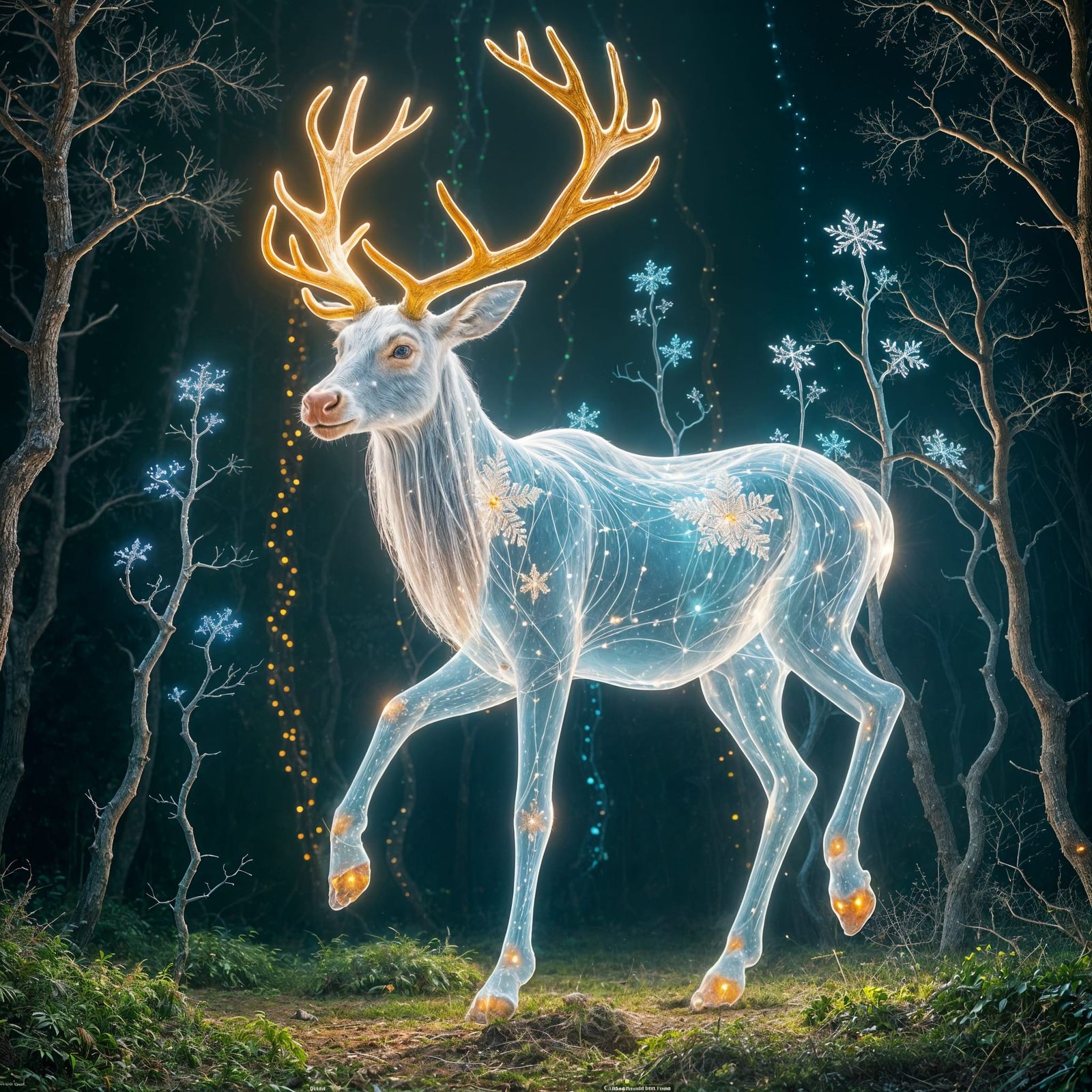 Ethereal Reindeer Composed of Luminescent Beams