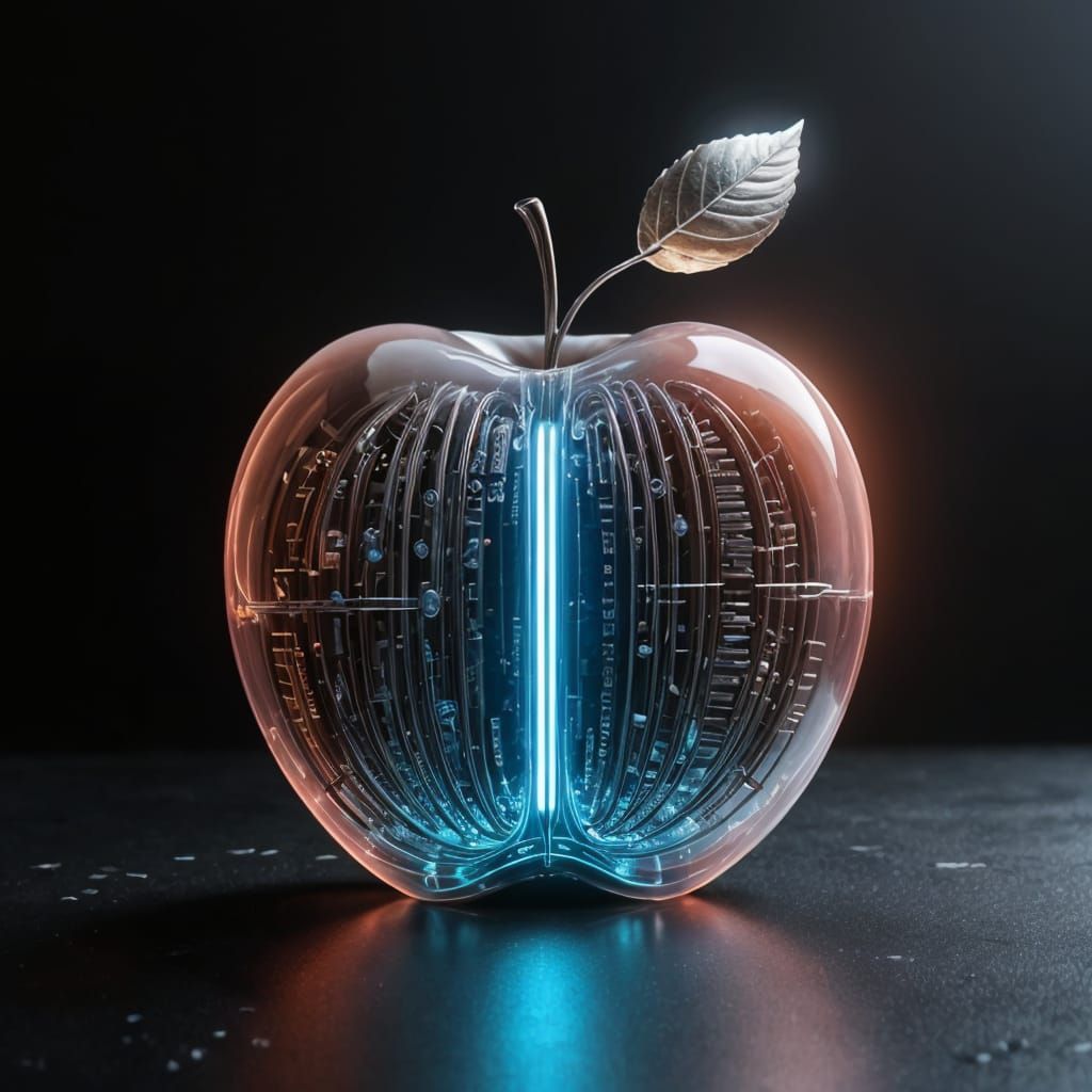 Elegant Apple Quantum Supercomputer in Futuristic Lab