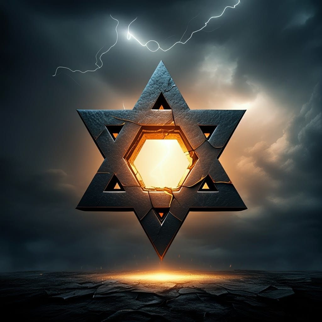Star of David Forged in Steel Against Stormy Sky