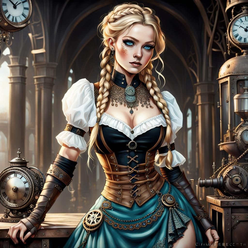 Steampunk Beauty with Braided Hair and Topaz Eyes