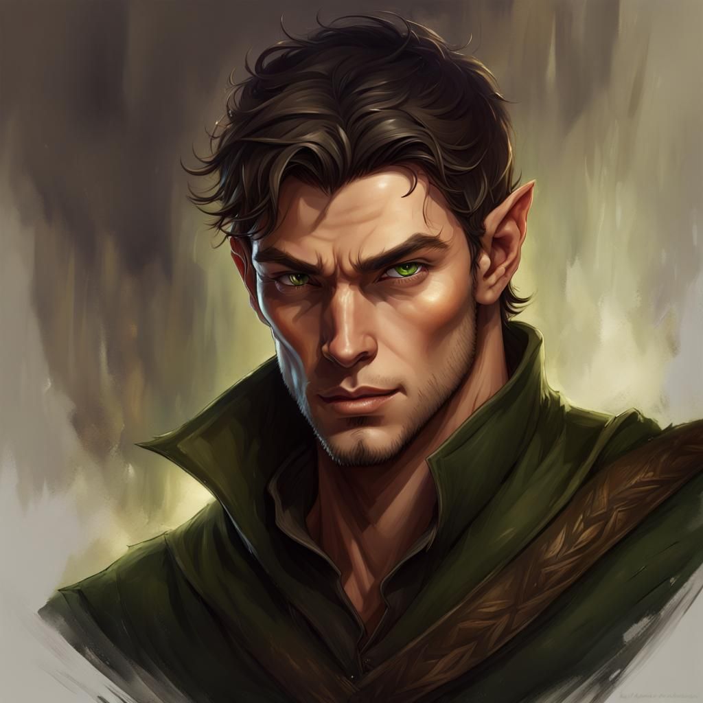 Attractive Fae Male with Hunter Eyes in Digital Painting