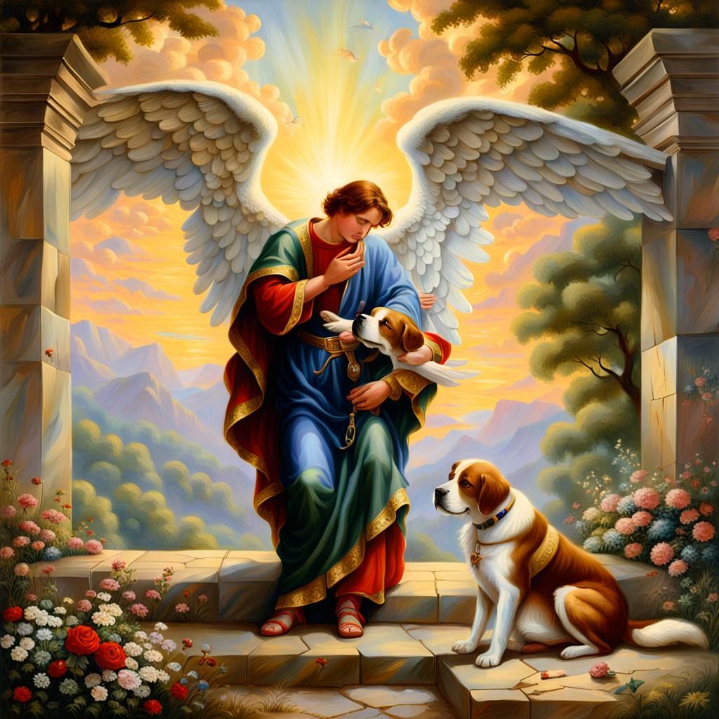 Archangel Raphael Comforts Grieving Man: Modern Art