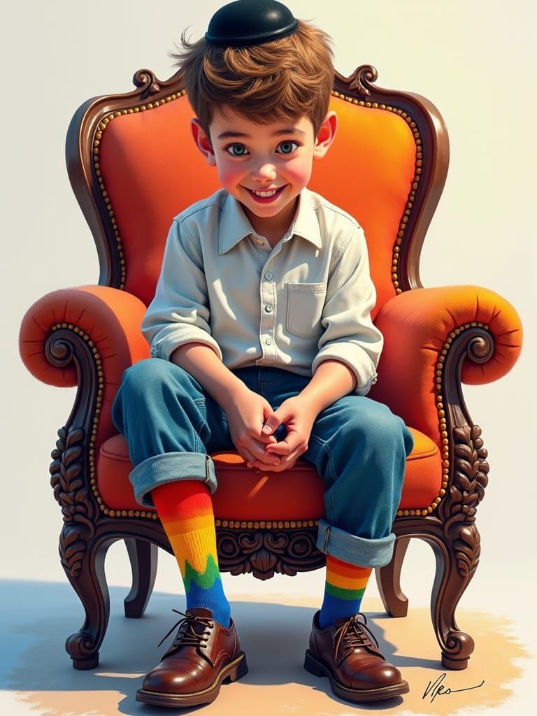 Joyful Boy with Kippah: Expressive Colored Pencil Portrait