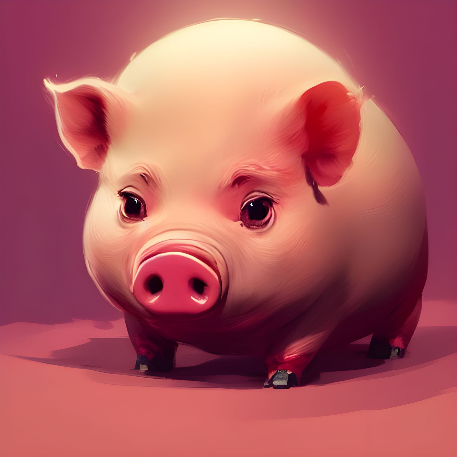 Cute Round Piglet Portrait in Digital Art Style