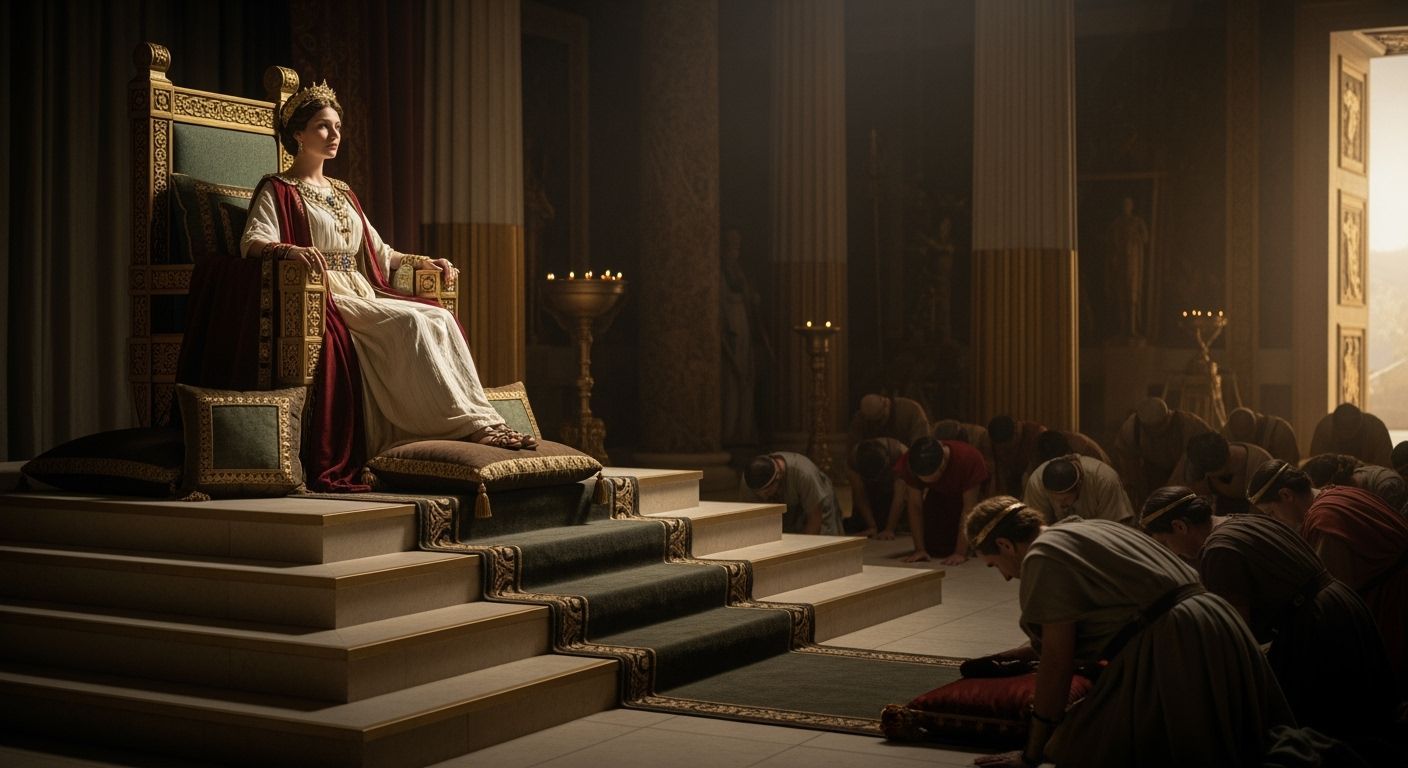 Majestic Roman Empress in Golden Imperial Palace
