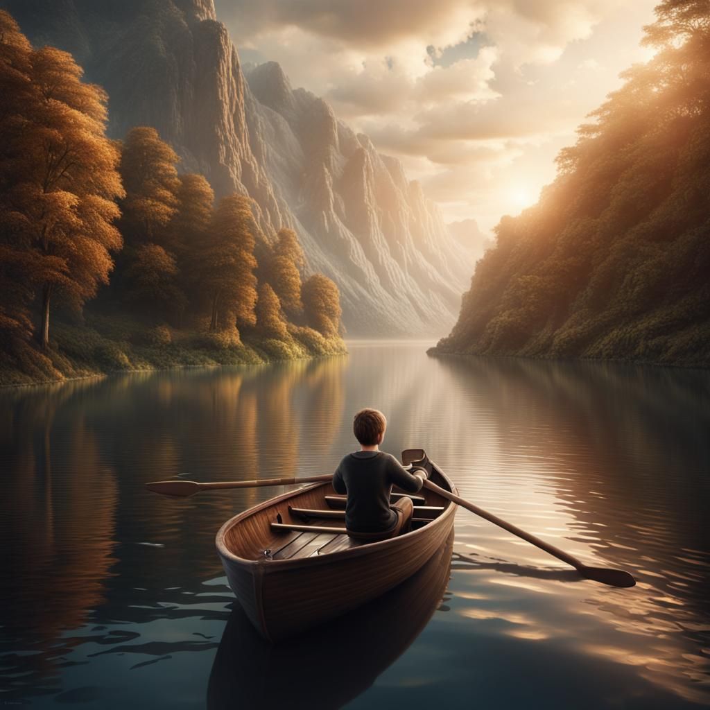 Boy Rows Boat in Coffee Cup