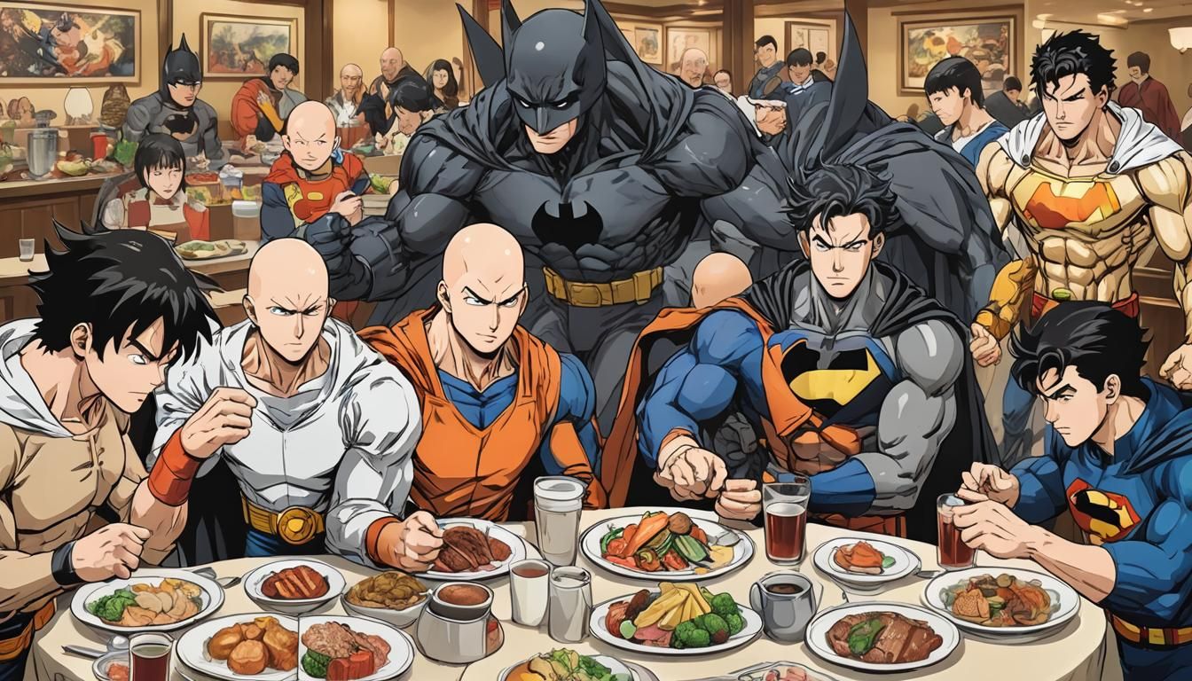 Goku, Batman, Superman at Mandarin Buffet