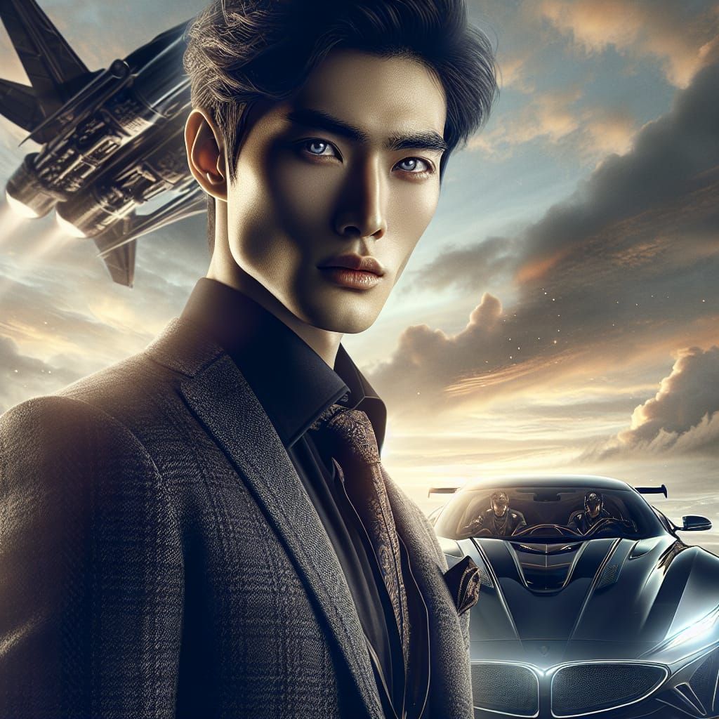Handsome Man with Sports Car at Sunset