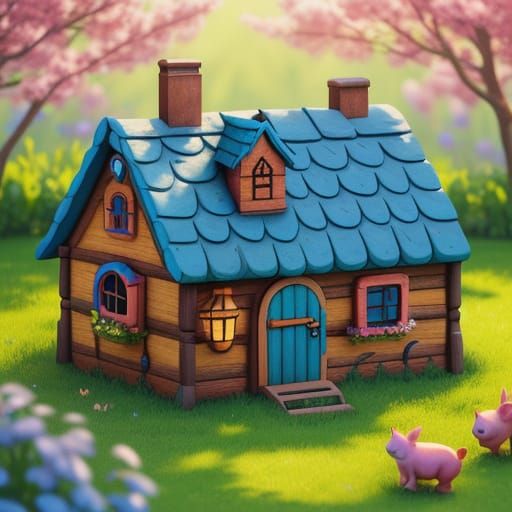 Whimsical Three Little Pigs in Storybook Illustration Style