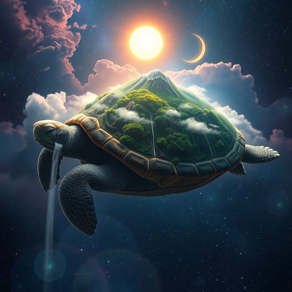 Cosmic Turtle Drifts Through Starry Expanse with Earth-like....