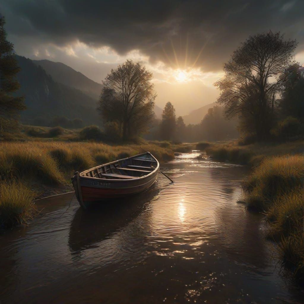 Epic Stormy River Scene in Realistic Digital Painting