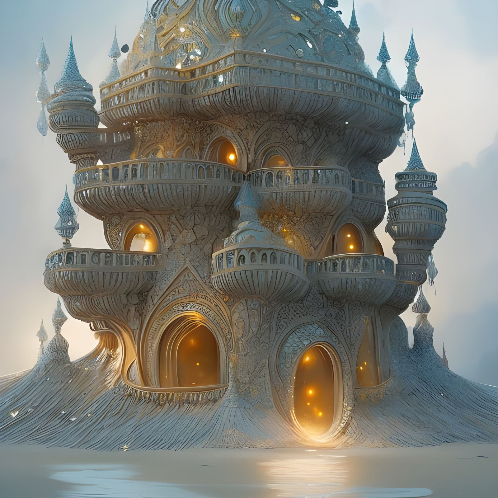 Golden Sand Castle with Crystal Sparkles