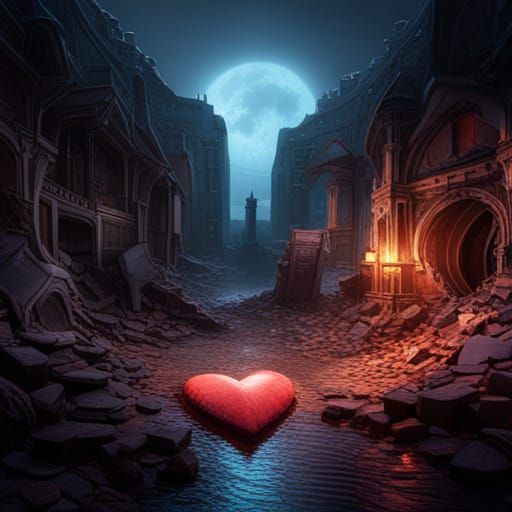 Detailed Matte Painting of a Broken Heart
