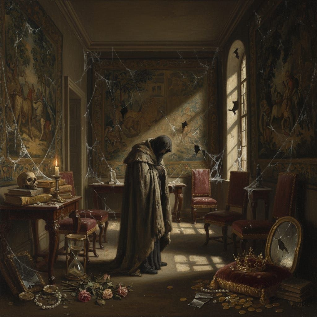 Baroque Manor Scene: Guilt and Decaying Opulence