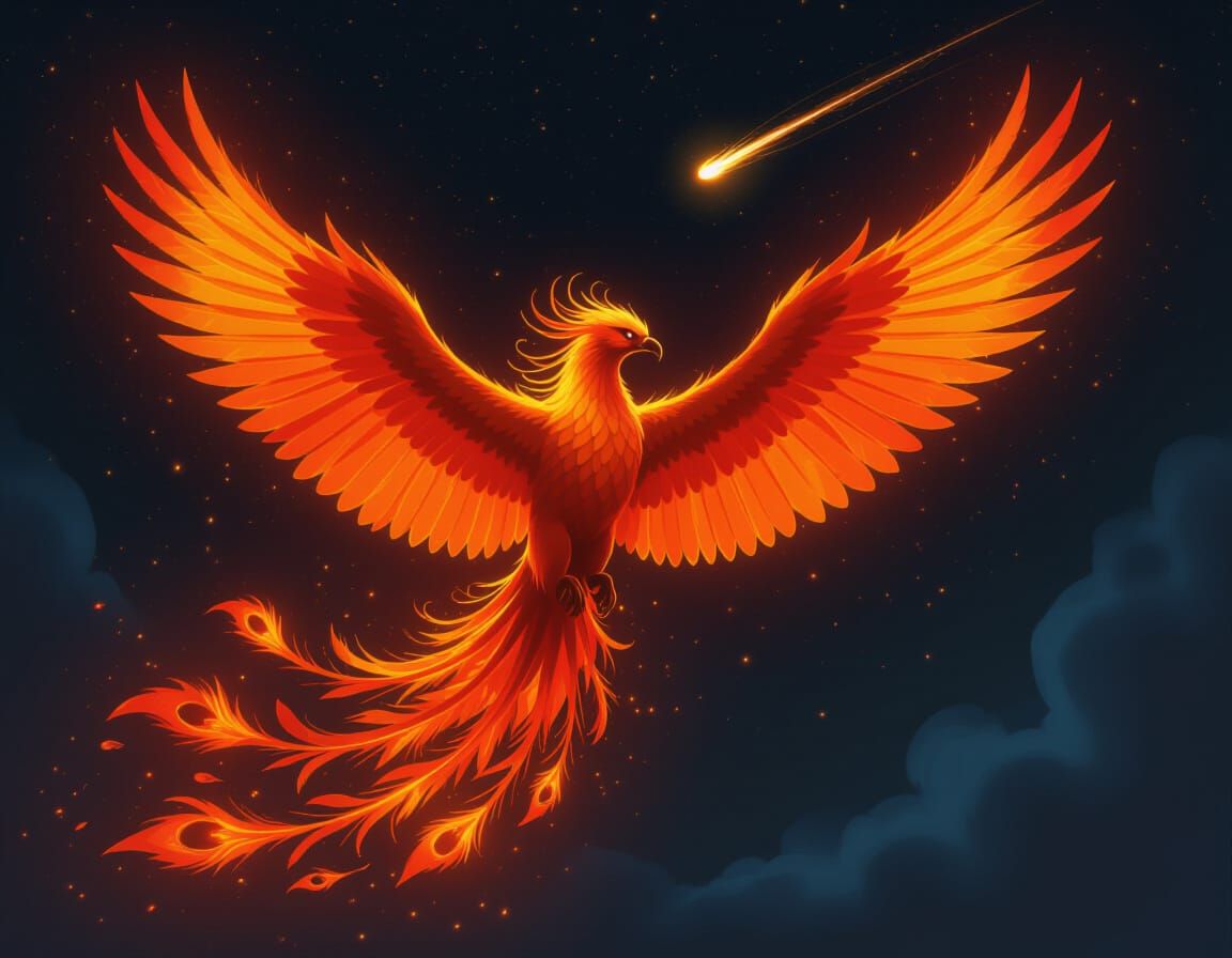Majestic Phoenix in Fiery Flight