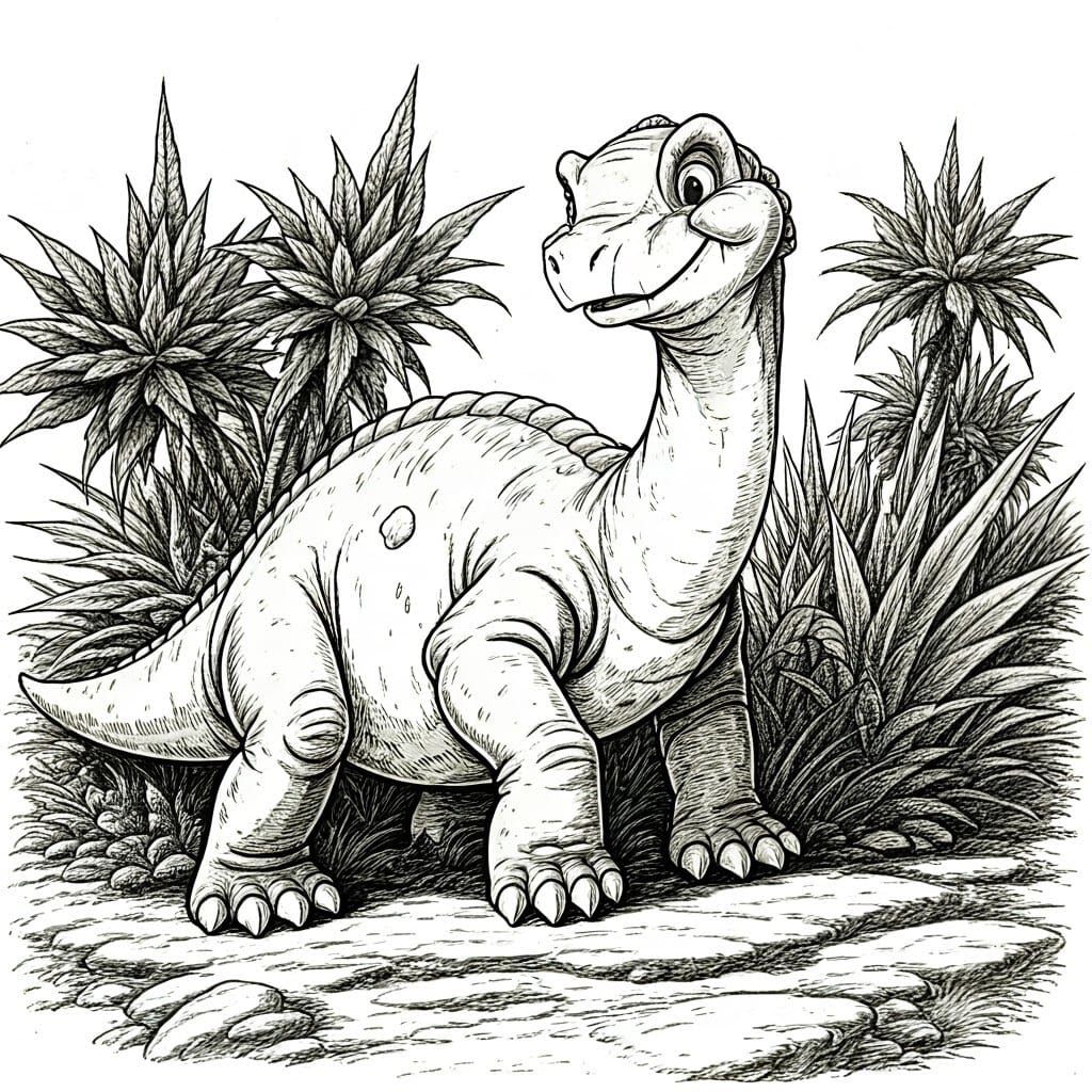 Dinosaur Landscape in Vintage Ink Style