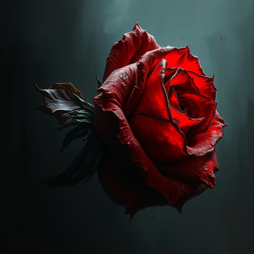 Red Rose in Gothic Horror Style