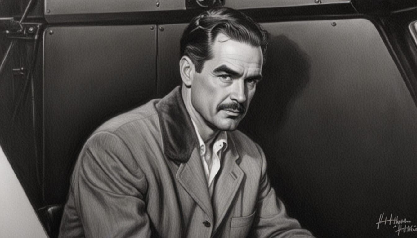 Hyperdetailed Charcoal Portrait of Howard Hughes