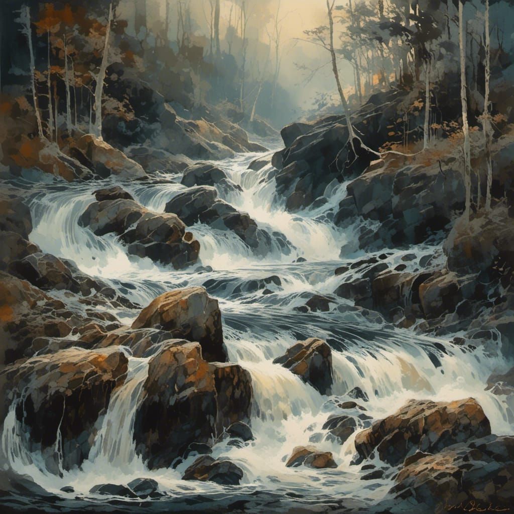 Dipper in Raging Torrent: Intricate Detailed Artwork