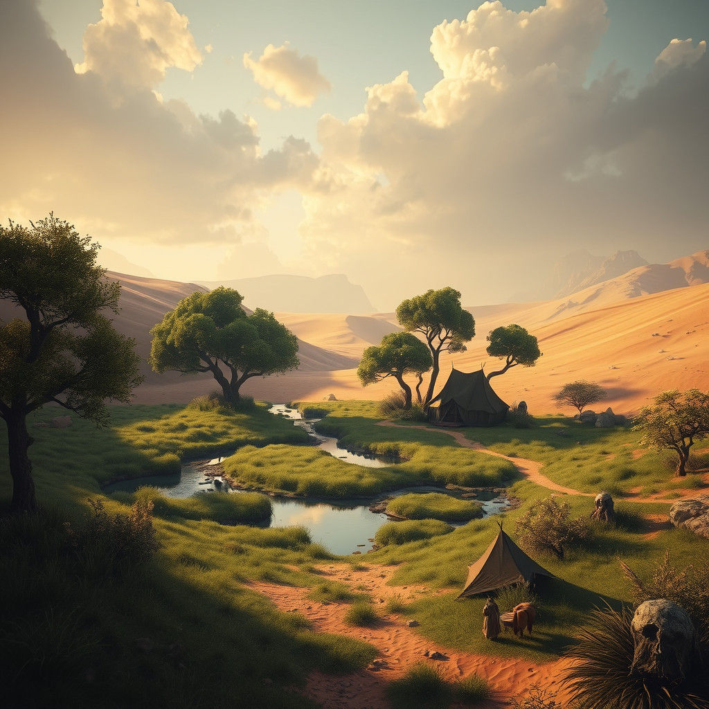 Lush Oasis in Arid Desert Landscape