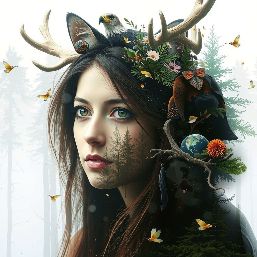 Ethereal Forest Guardian: Double Exposure Abstract Portrait