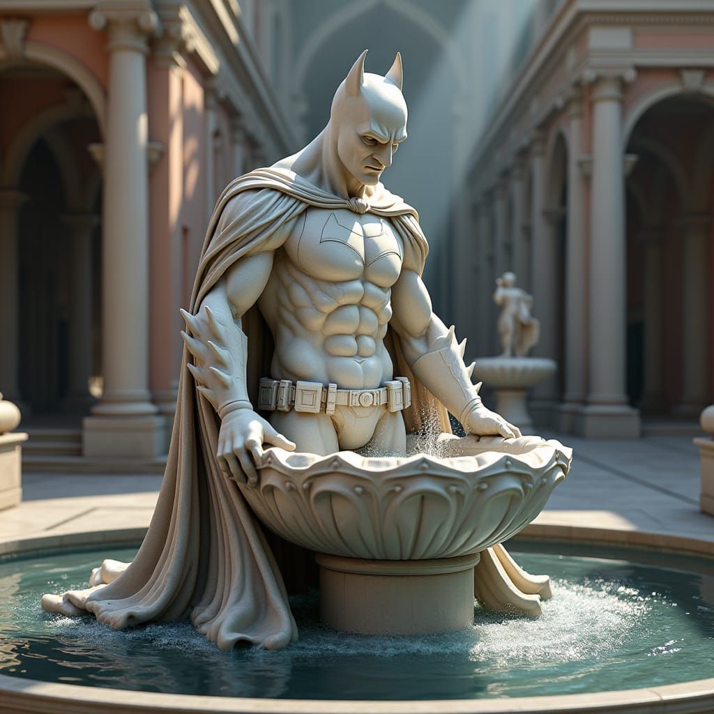 Batman Marble Fountain Sculpture in Michelangelo Style