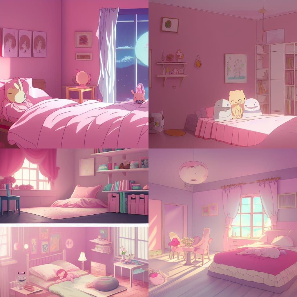 Kawaii Pink Bedroom with Plushies: Studio Ghibli Style