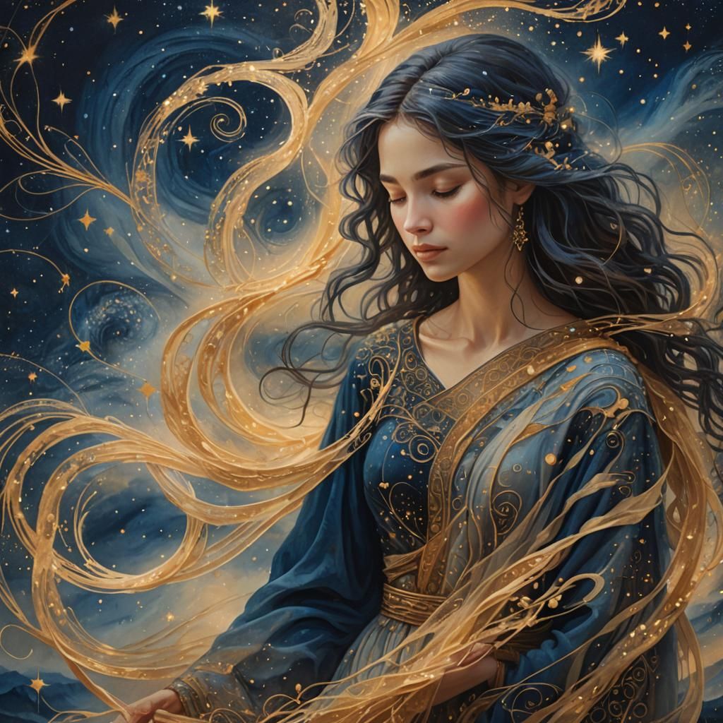 Ethereal Starry Night with Golden Threads