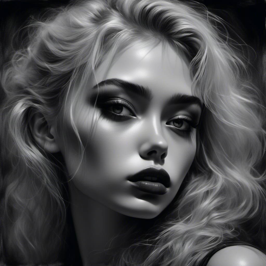 Hyper-Realistic Charcoal Portrait of Beautiful Woman