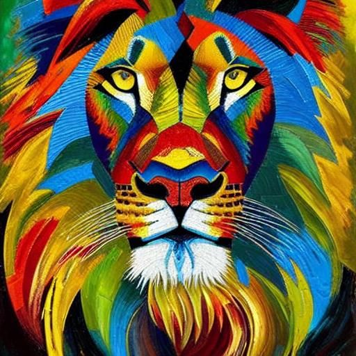 Mosaic Lion in Neo-Impressionist Expressionist Style