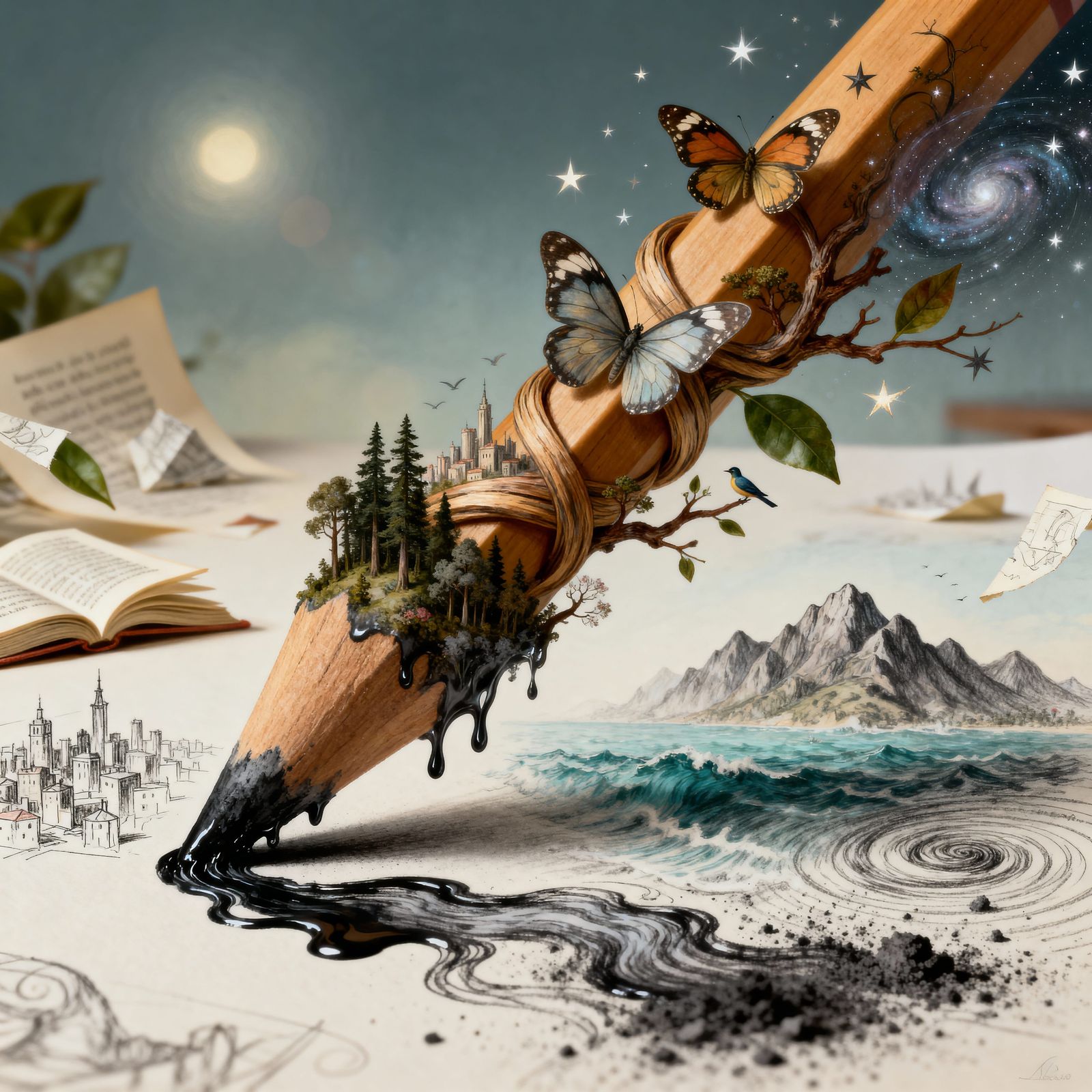 Pencil Transforms Into Living Worlds of Imagination