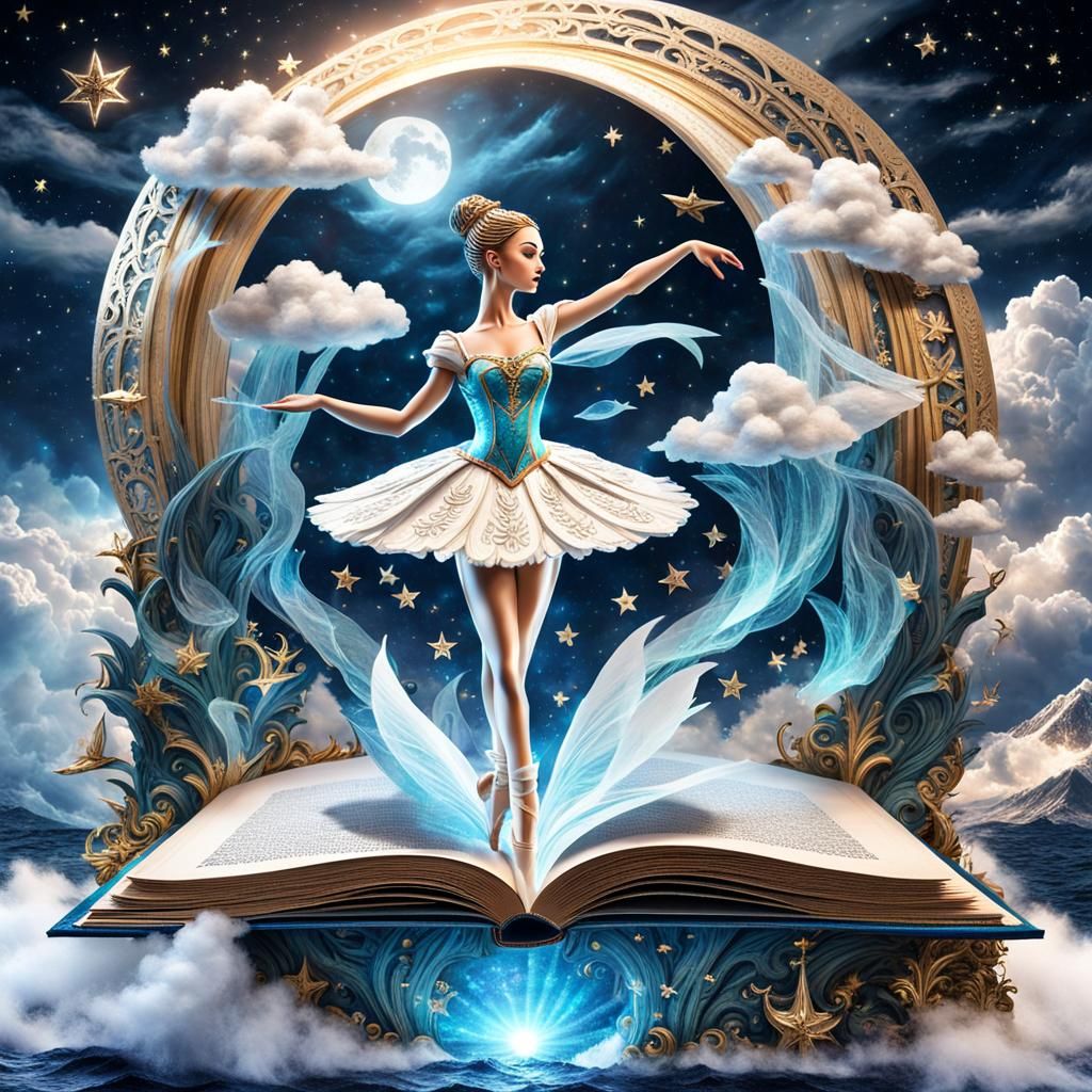 Ballerina Emerges from Book: 3D Holographic Fantasy