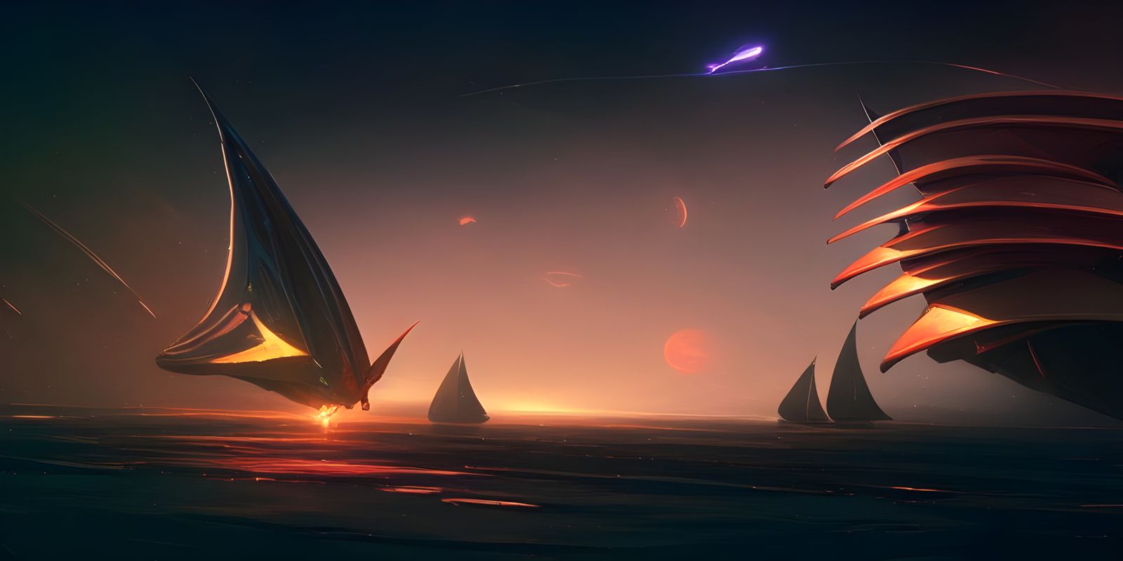 Butterfly Spaceship with Sails in Space
