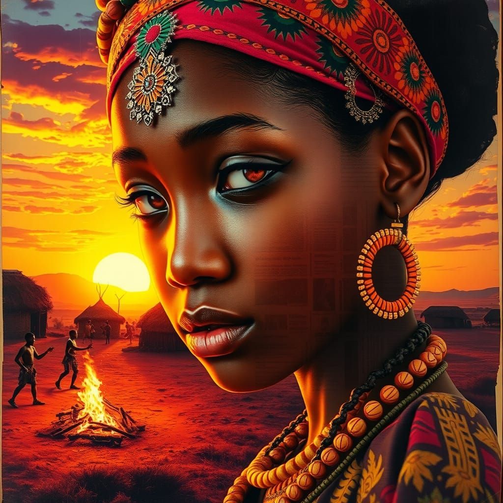 Psychedelic African Portrait in Surrealist Style