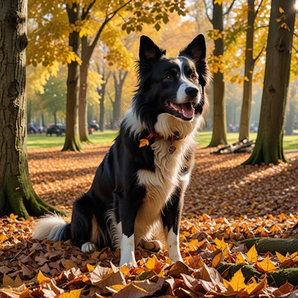 Joyful Border Collie Rolls in Autumn Leaves
