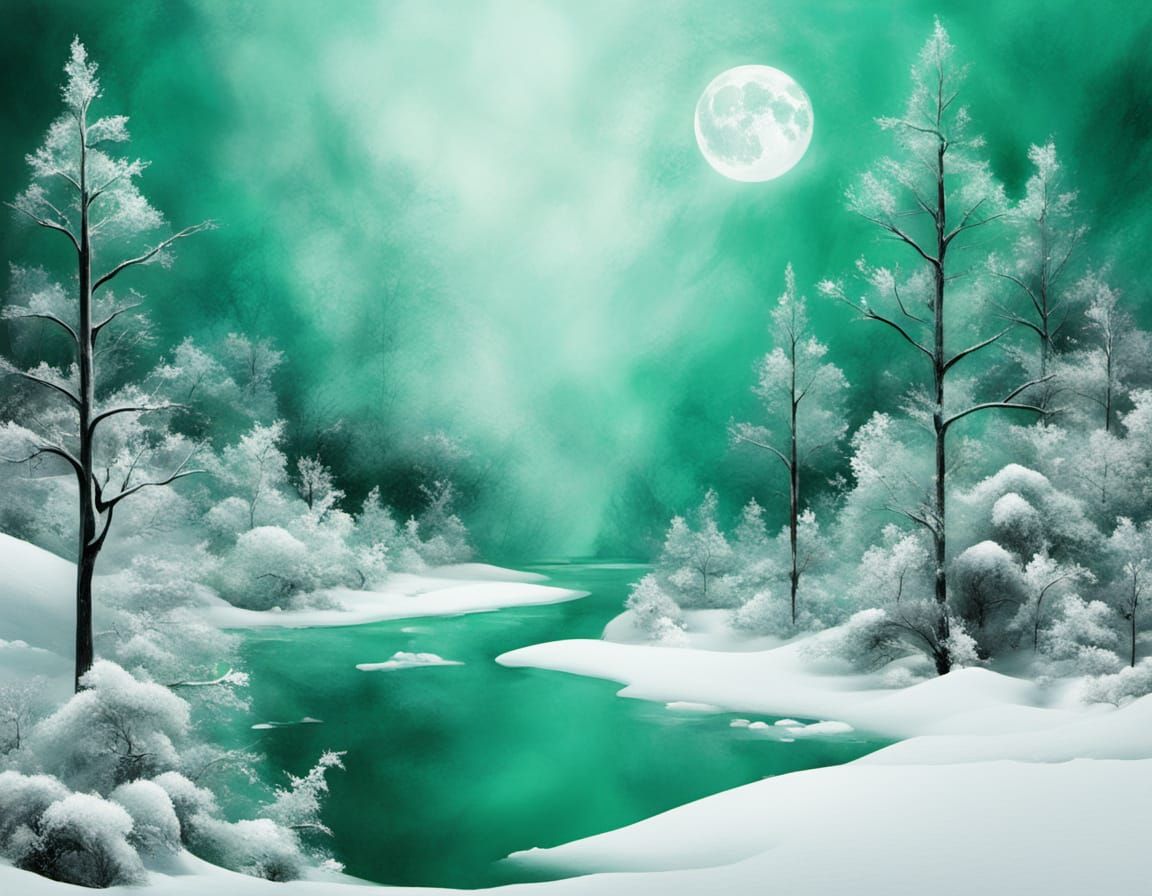 Surreal Abstract Winter Emerald Landscape