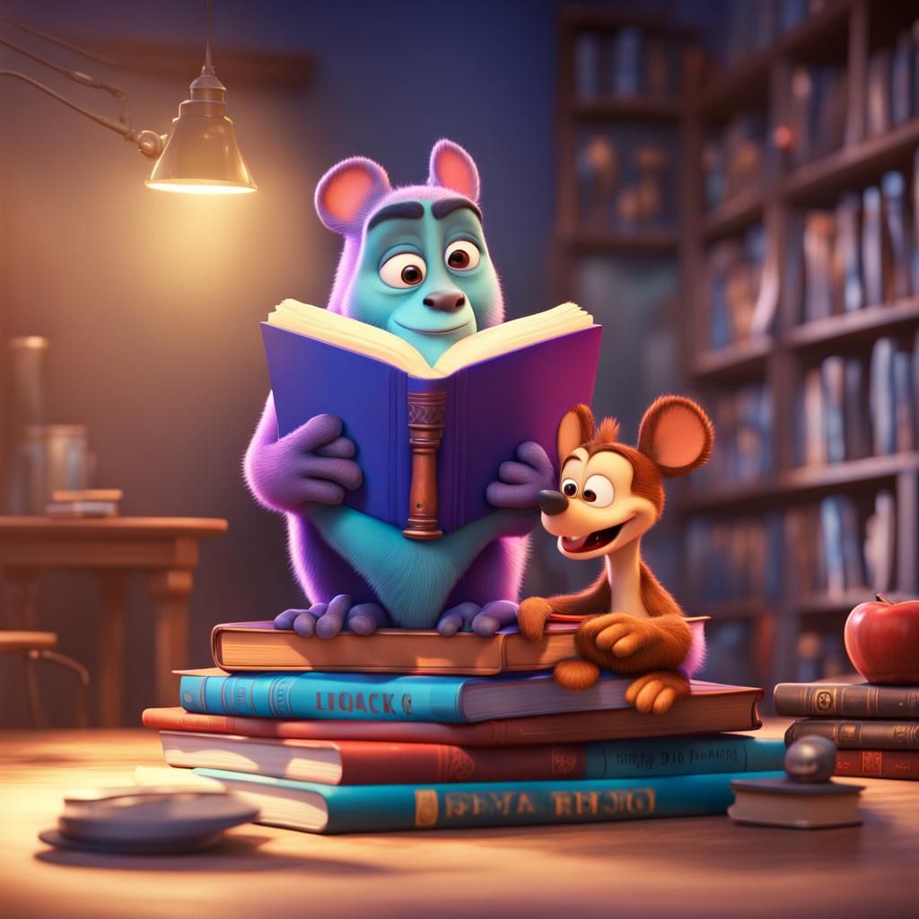 Book Lovers in Bright 3D Style