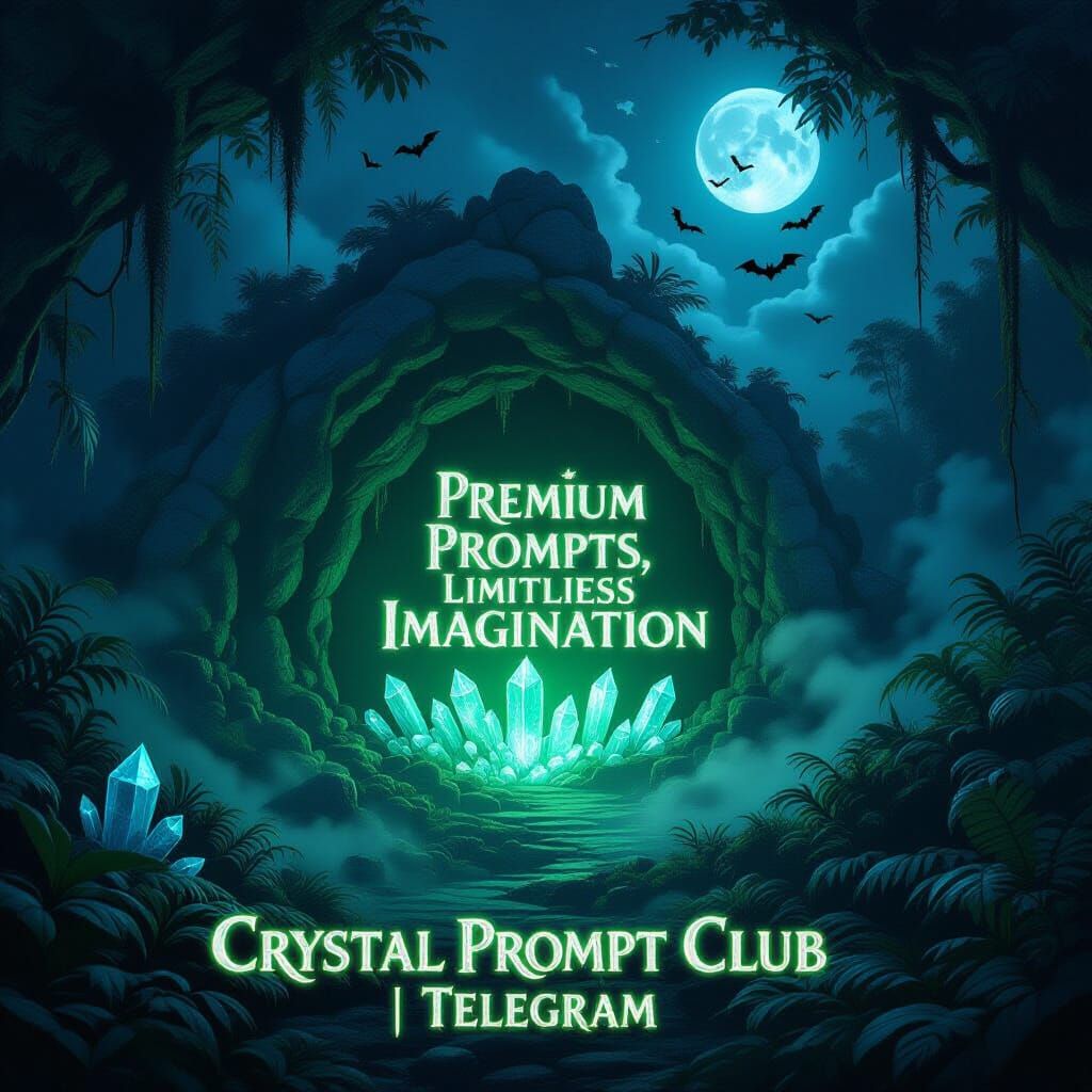 Glowing Jungle Cave Entrance with Bioluminescent Crystals