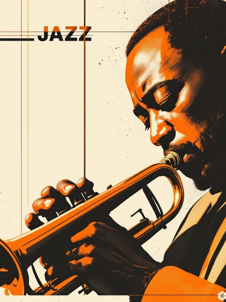 Jazz Trumpeter in Duotone Orange and Black