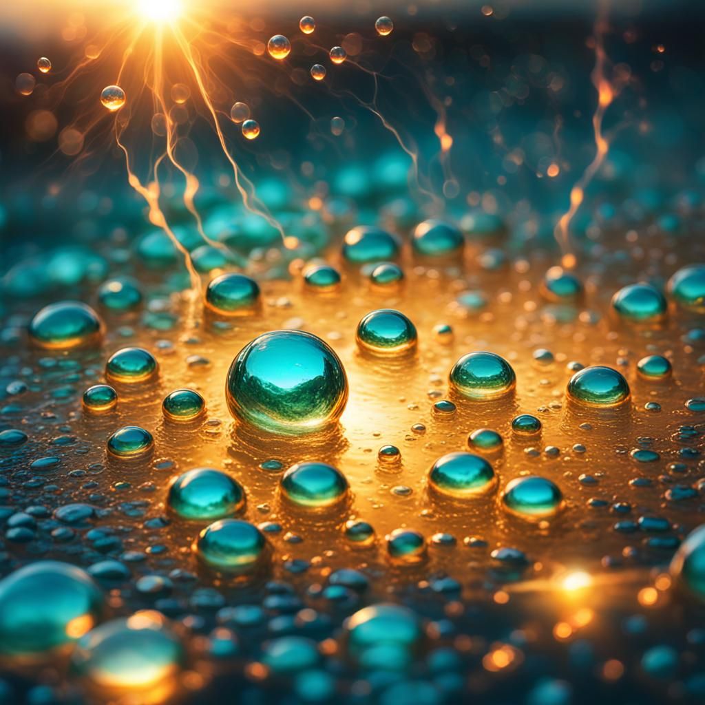 Bioluminescent Turquoise Glass Bubbles at Sunrise