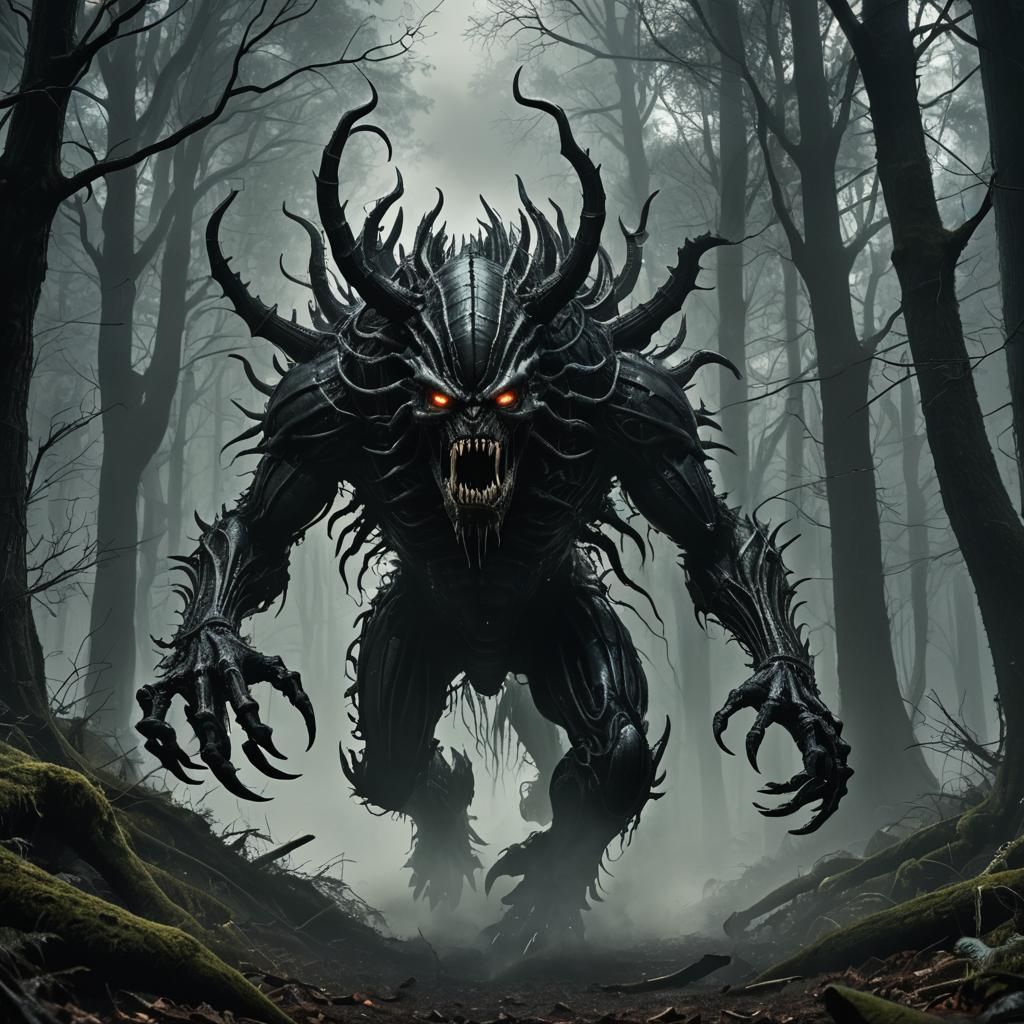 Eerie Forest Monster Hunt in Survival Horror Style