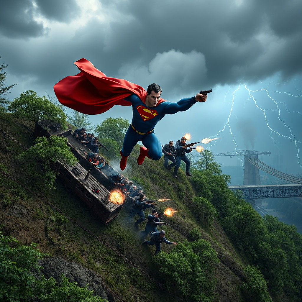 Superman Rescues Train in Hyper-Realistic Matte Painting