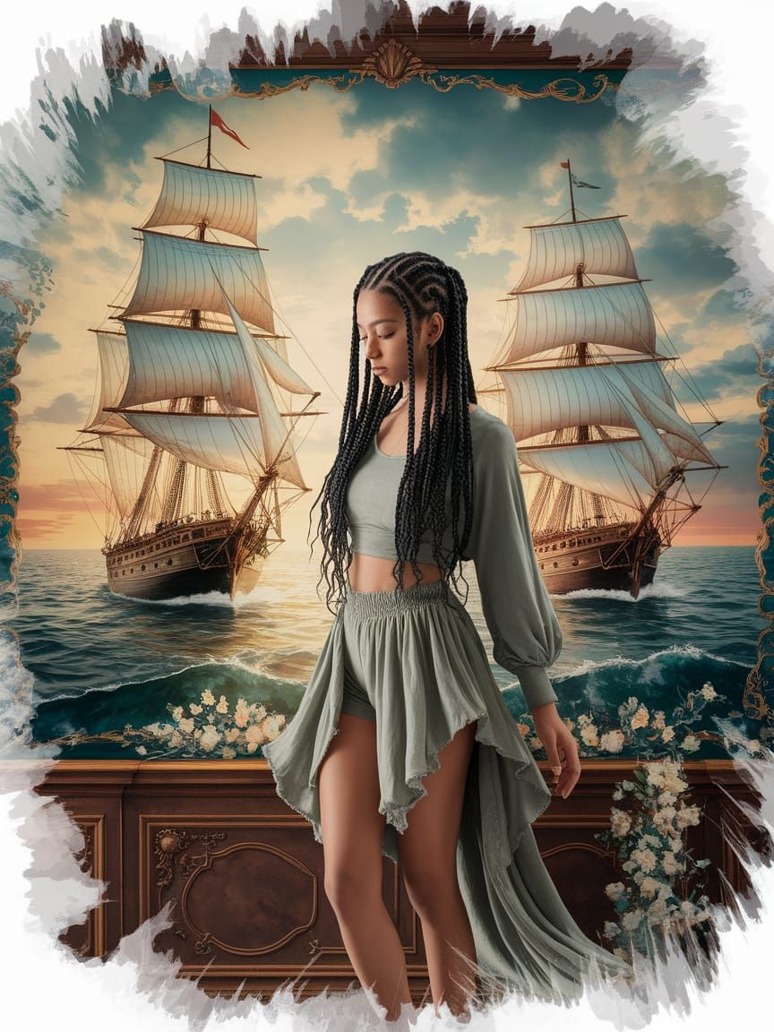 Vintage Watercolor Portrait of a Woman with Braided Hair