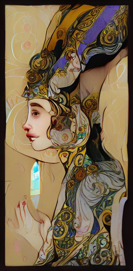 Elegant Lady in Mucha-Klimt Inspired Style