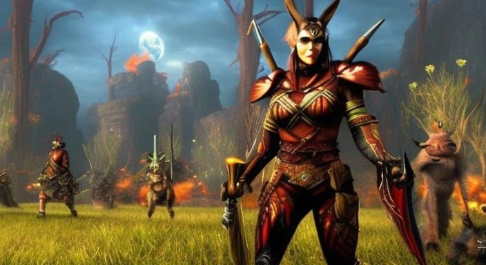 Rabbit Warriors in Dark Fantasy Landscape