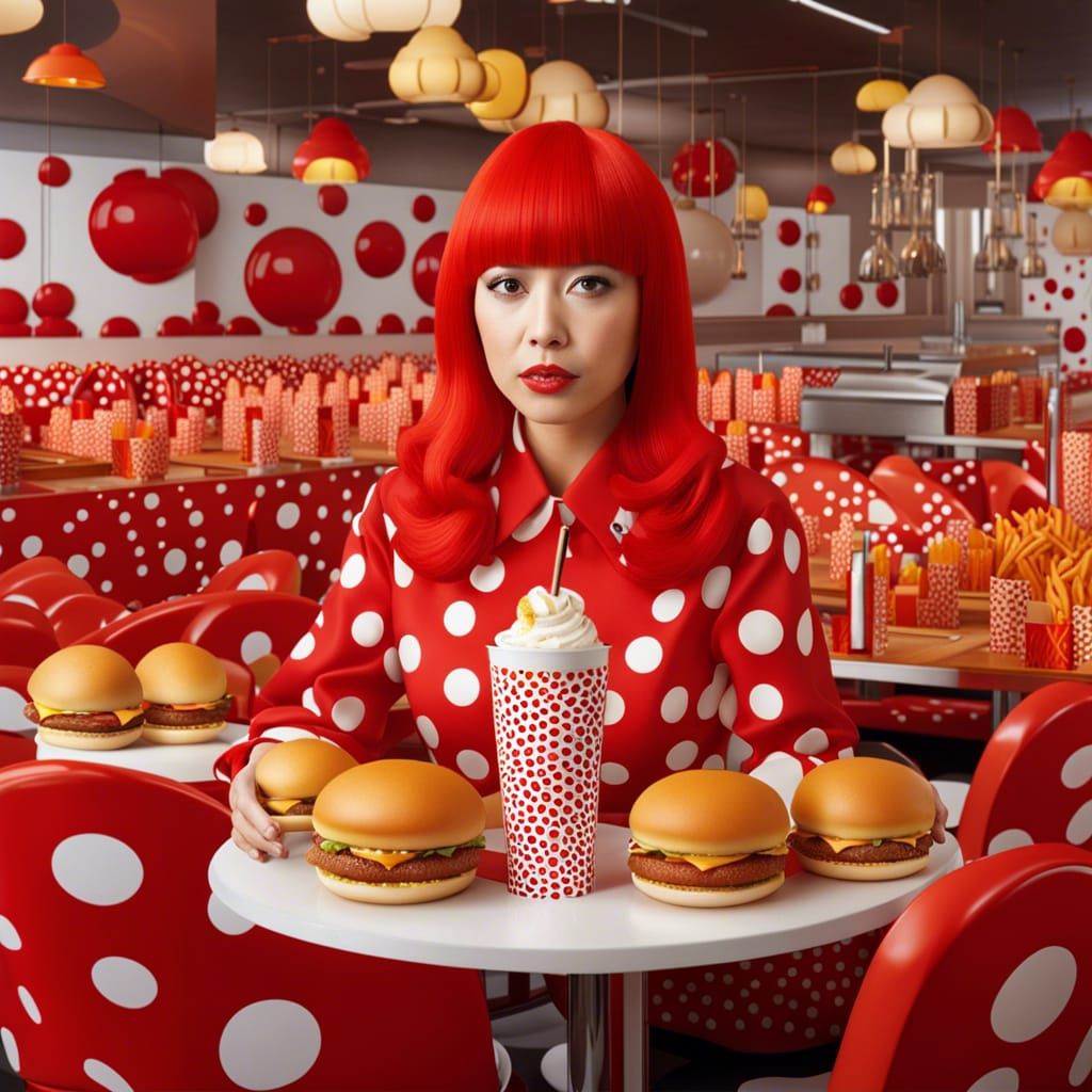 Yayoi Kusama enjoys a McDonalds