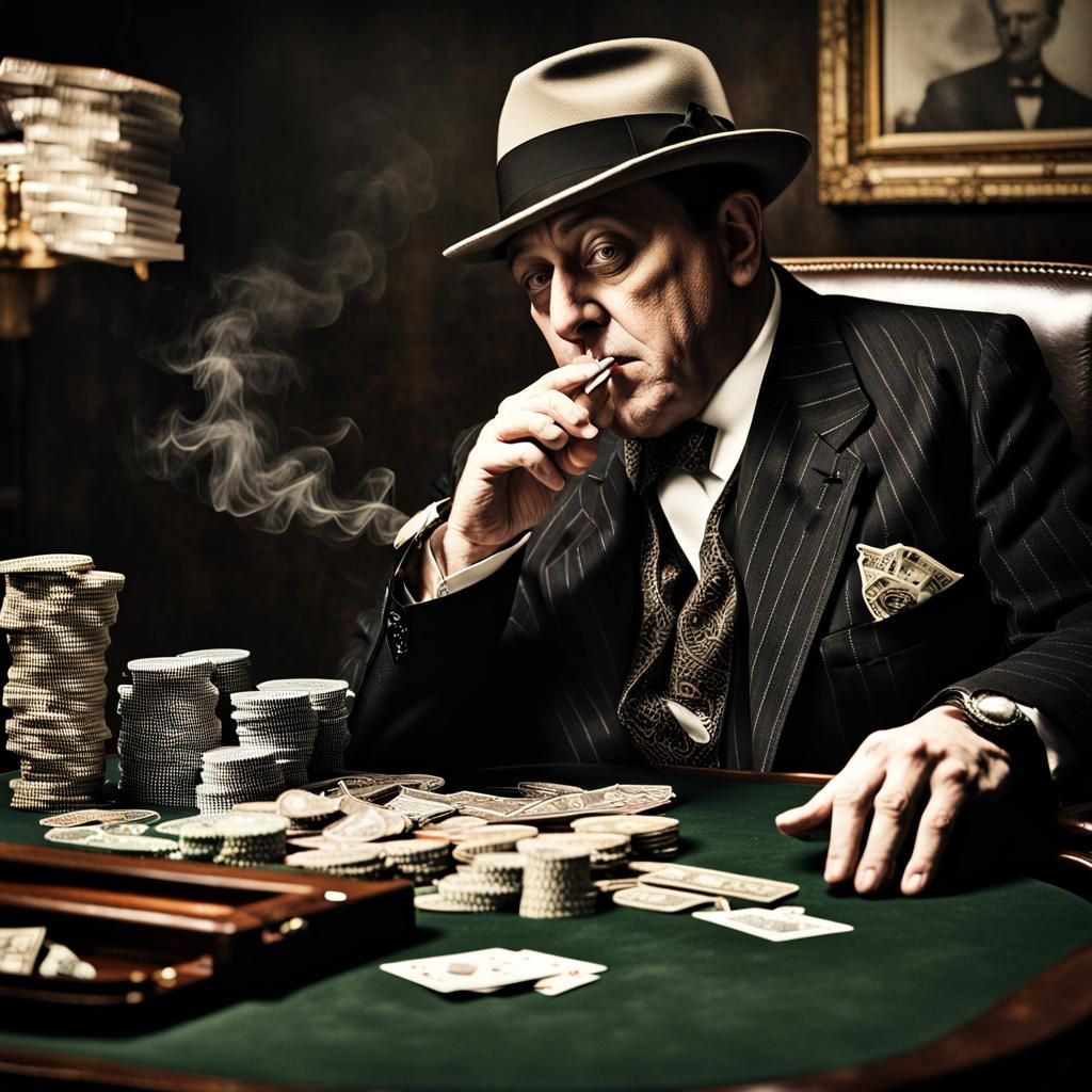 Mob Boss with Money and Cigar in Hyperrealistic Style