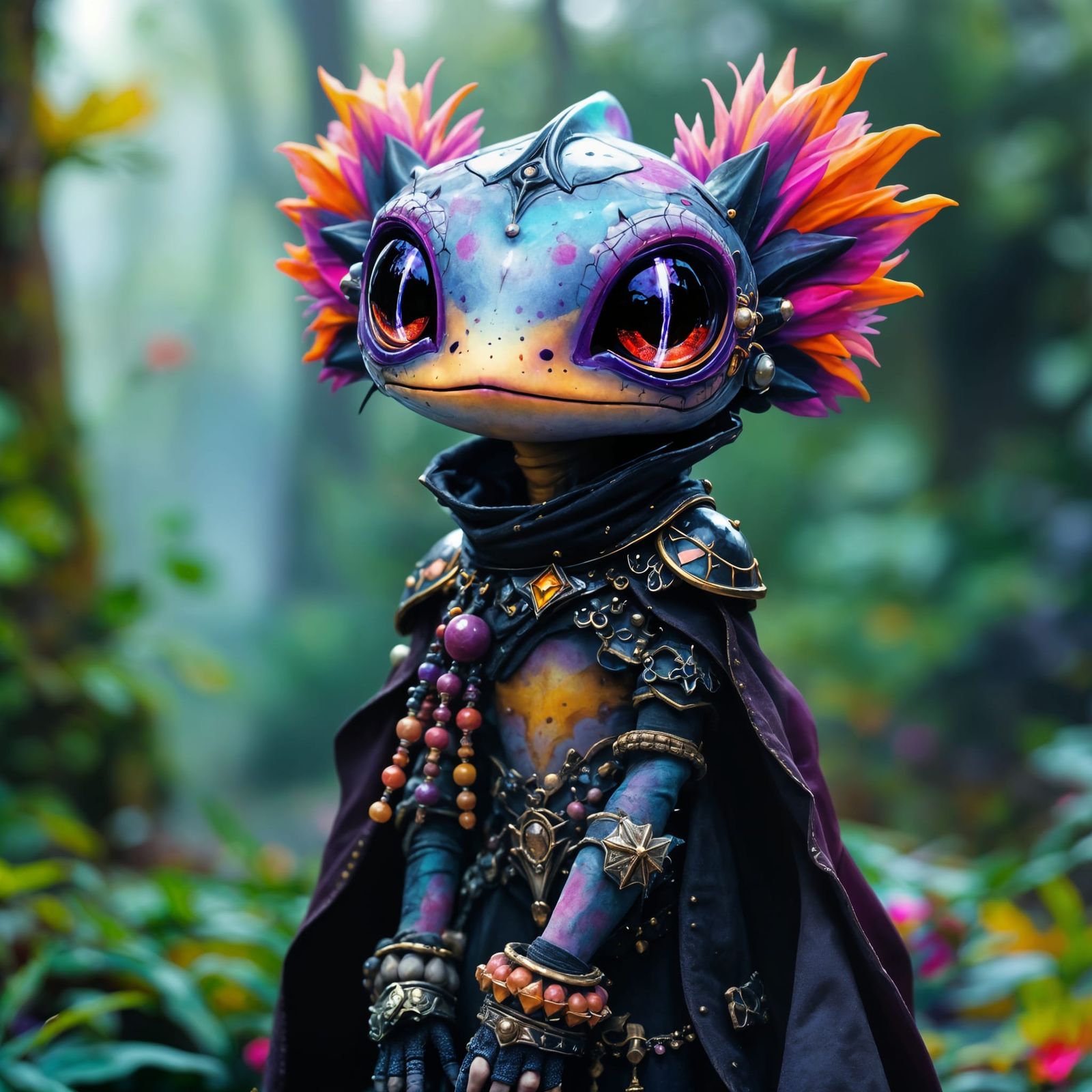 Whimsical Sci-Fi Gecko Knight in Goth Armor